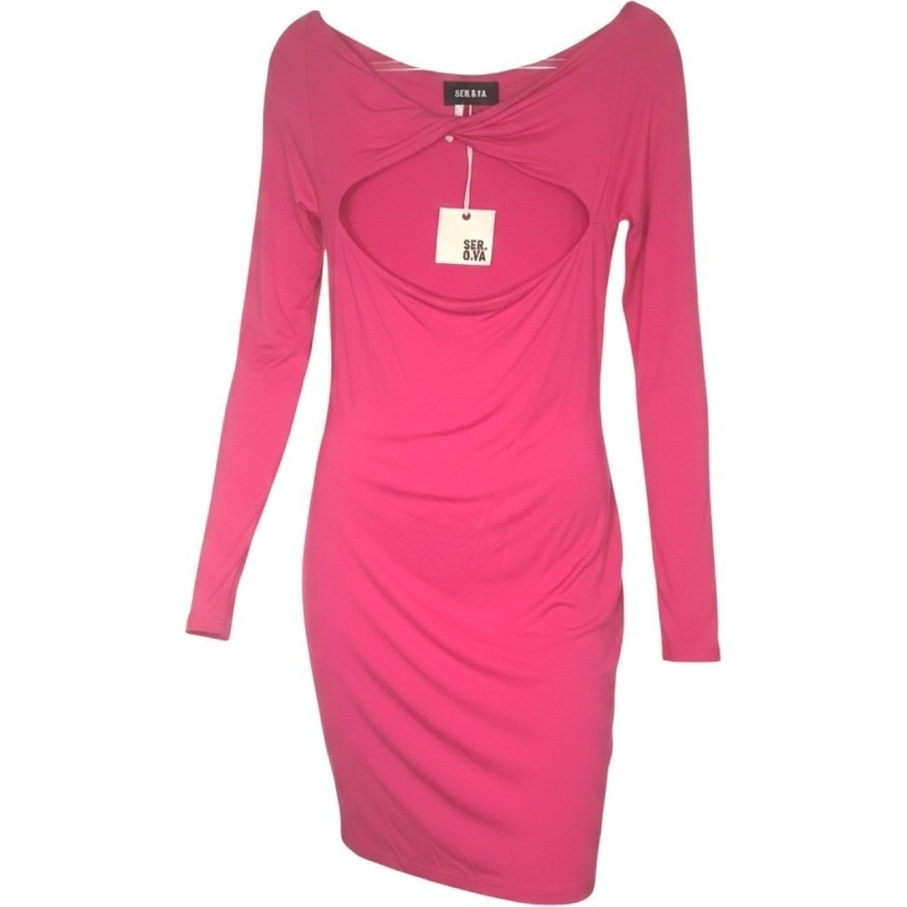 Ser.o.ya NEW Dress Womens L Hot Pink Twisted Cutout Long Sleeve Bodycon Midi NWT